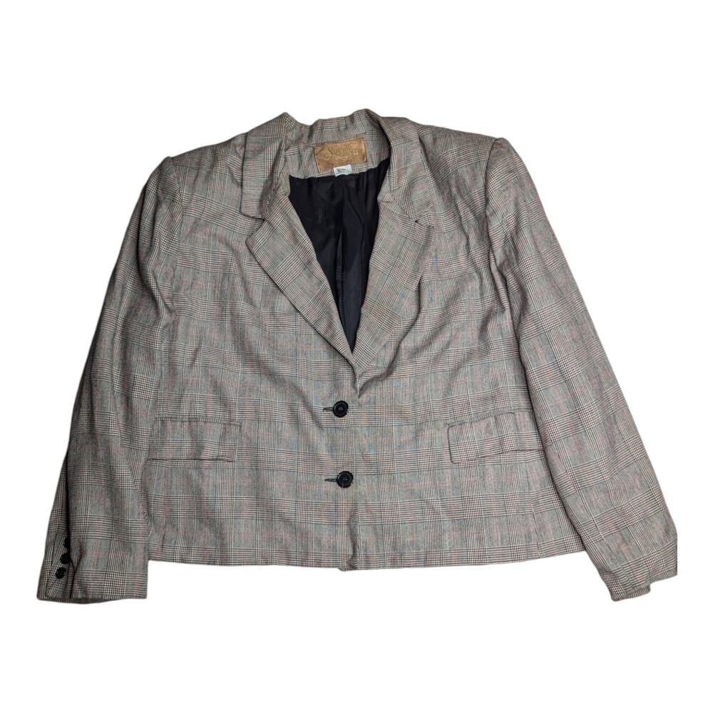 Vtg 1990s Saville Black White Plaid Two Button Classic Preppy Blazer Jacket 20